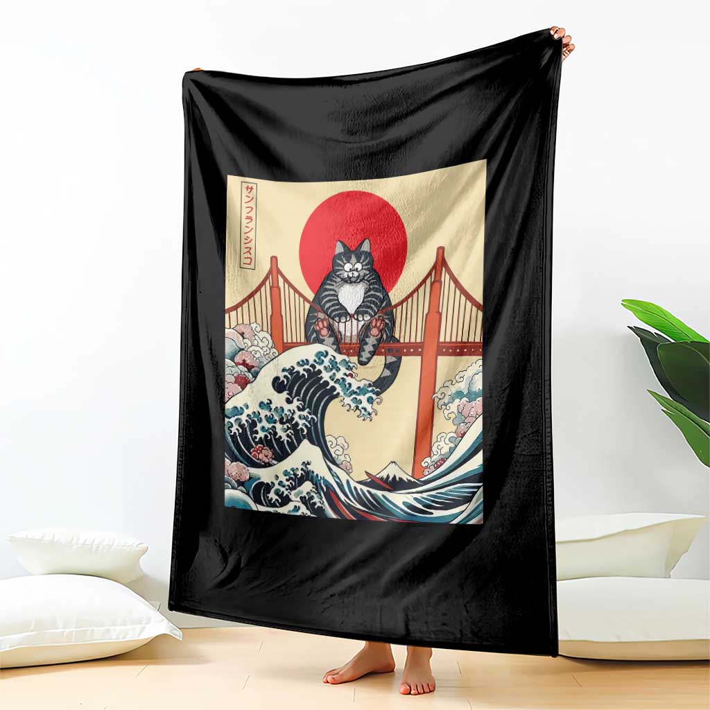 San Francisco Cat Throw Blanket Vintage Japanese Anime Kawaii Cat Sunset TS14 Print Your Wear