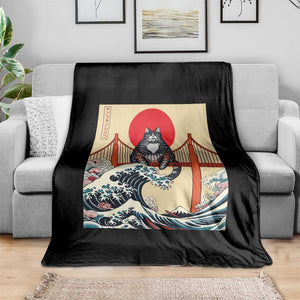 San Francisco Cat Throw Blanket Vintage Japanese Anime Kawaii Cat Sunset TS14 Print Your Wear