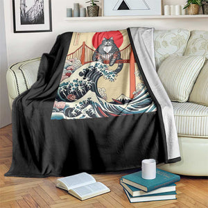 San Francisco Cat Throw Blanket Vintage Japanese Anime Kawaii Cat Sunset TS14 Print Your Wear