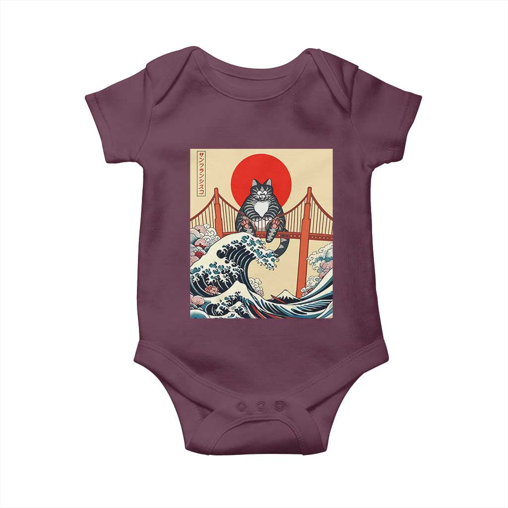 San Francisco Cat Baby Onesie Vintage Japanese Anime Kawaii Cat Sunset TS14 Maroon Print Your Wear