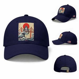 San Francisco Cat Baseball Cap Vintage Japanese Anime Kawaii Cat Sunset TS14 Baseball Cap Universal Fit Dark Blue Print Your Wear