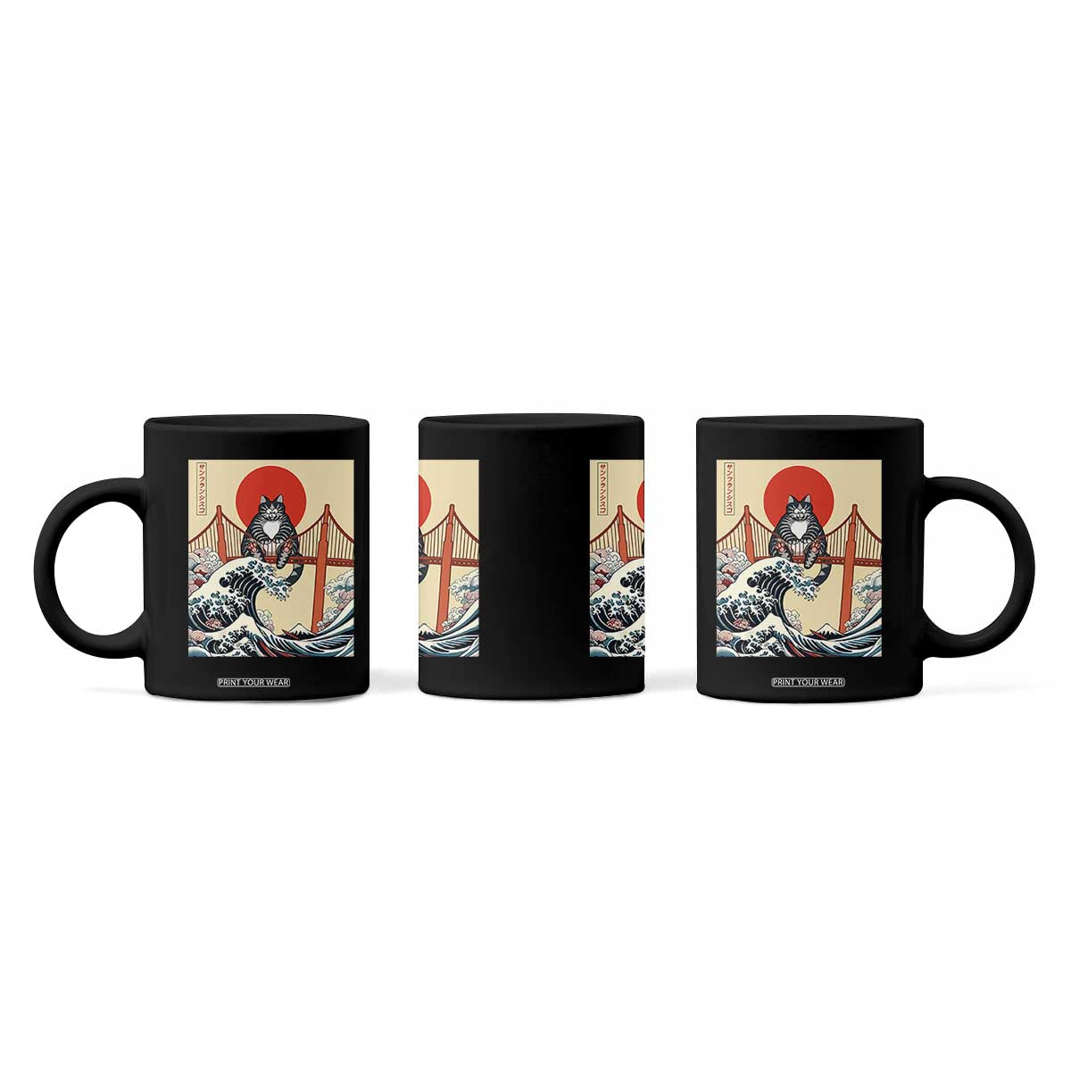 San Francisco Cat Coffee Mug Vintage Japanese Anime Kawaii Cat Sunset TS14 Print Your Wear