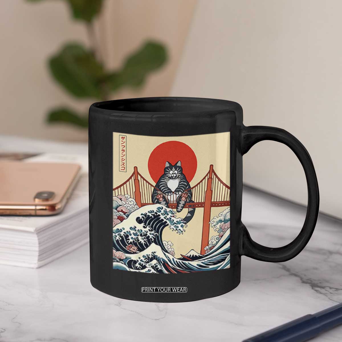San Francisco Cat Coffee Mug Vintage Japanese Anime Kawaii Cat Sunset TS14 Print Your Wear