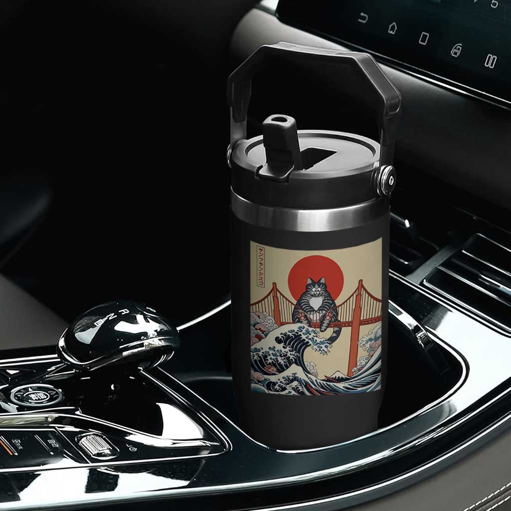 San Francisco Cat Flip Straw Tumbler Vintage Japanese Anime Kawaii Cat Sunset TS14 Print Your Wear