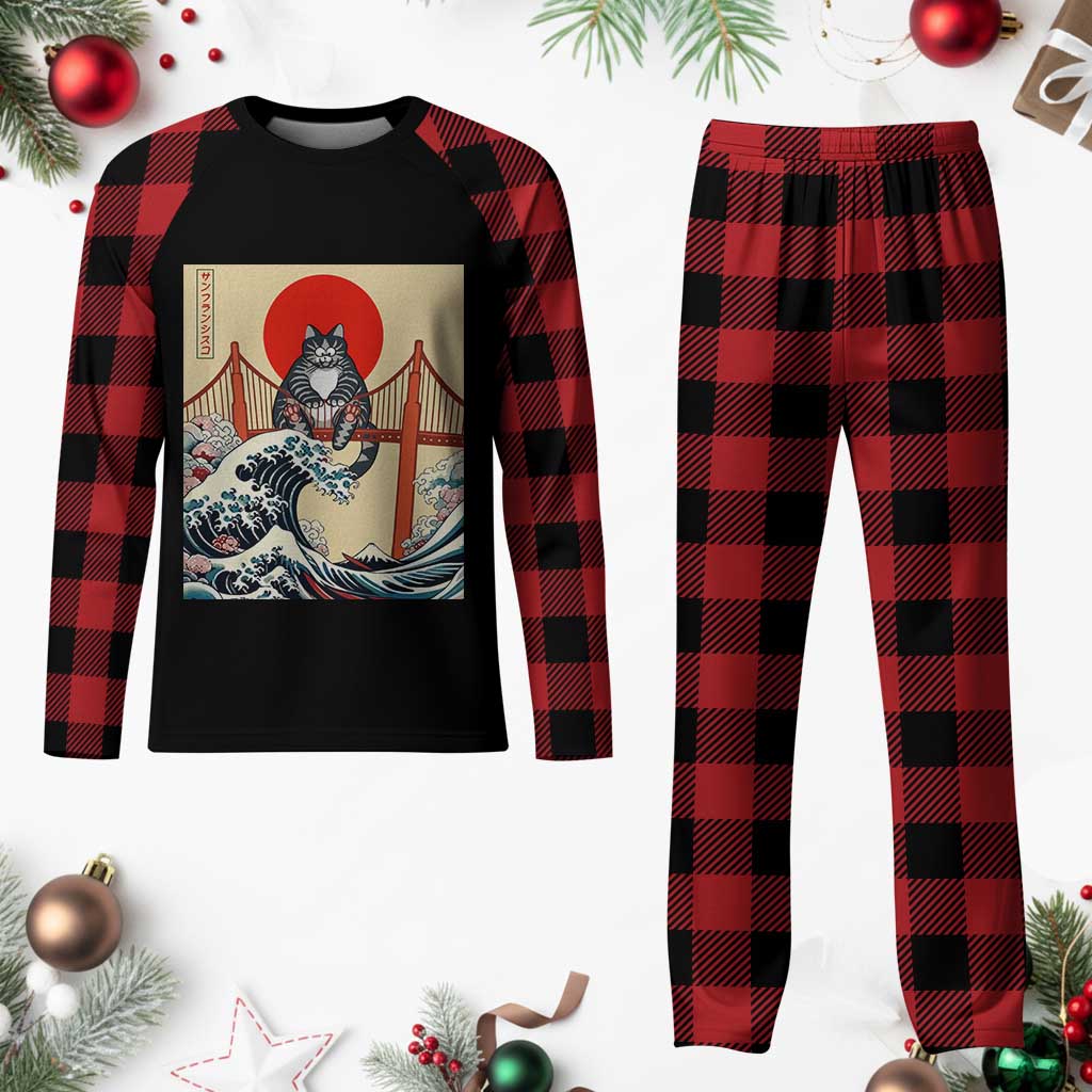 San Francisco Cat Plaid Pajama Set Vintage Japanese Anime Kawaii Cat Sunset TS14 Buffalo Plaid Print Your Wear