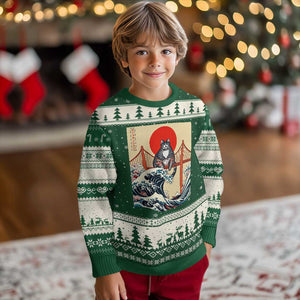 San Francisco Cat Ugly Christmas Sweater Vintage Japanese Anime Kawaii Cat Sunset TS14 Forest Green Beige Print Your Wear