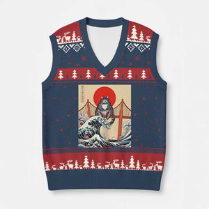 San Francisco Cat V-Neck Knit Sweater Vest Vintage Japanese Anime Kawaii Cat Sunset TS14 Navy Red Print Your Wear