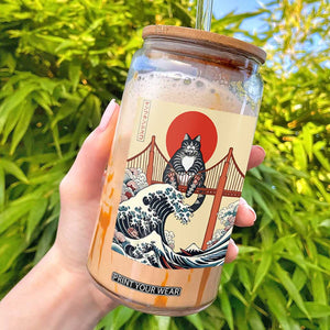 San Francisco Cat Glass Can Vintage Japanese Anime Kawaii Cat Sunset TS14 Black Print Your Wear