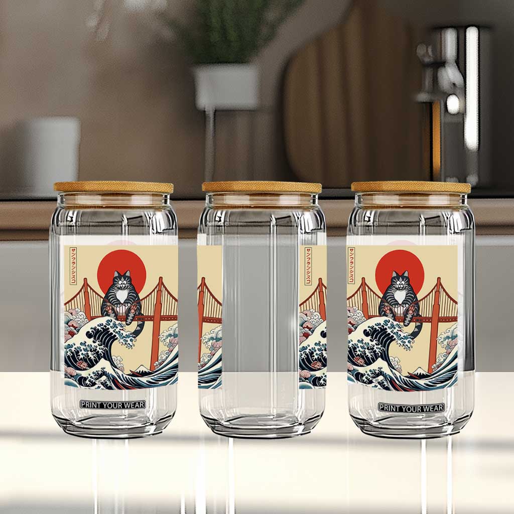 San Francisco Cat Glass Can Vintage Japanese Anime Kawaii Cat Sunset TS14 Print Your Wear