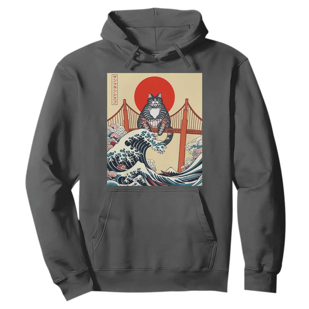 San Francisco Cat Hoodie Vintage Japanese Anime Kawaii Cat Sunset TS14 Dark Heather Print Your Wear