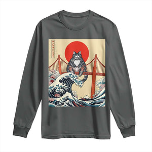 San Francisco Cat Long Sleeve Shirt Vintage Japanese Anime Kawaii Cat Sunset TS14 Dark Heather Print Your Wear