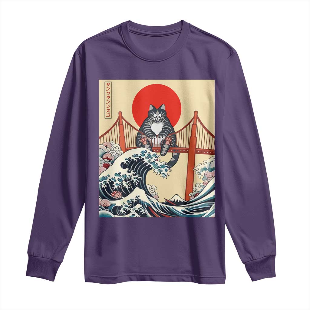 San Francisco Cat Long Sleeve Shirt Vintage Japanese Anime Kawaii Cat Sunset TS14 Purple Print Your Wear