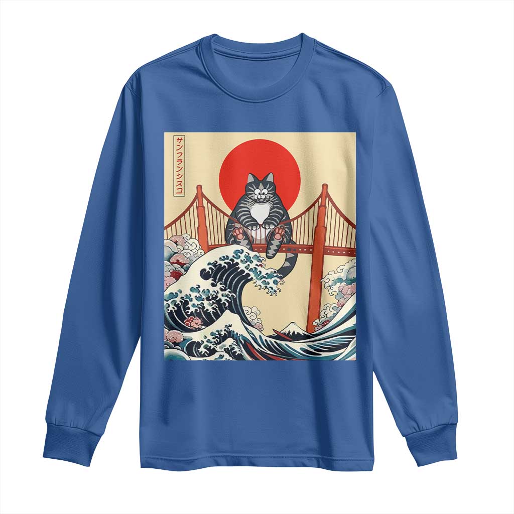 San Francisco Cat Long Sleeve Shirt Vintage Japanese Anime Kawaii Cat Sunset TS14 Royal Blue Print Your Wear