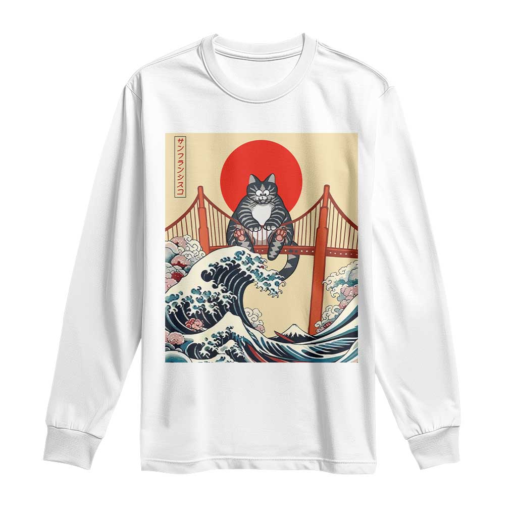 San Francisco Cat Long Sleeve Shirt Vintage Japanese Anime Kawaii Cat Sunset TS14 White Print Your Wear
