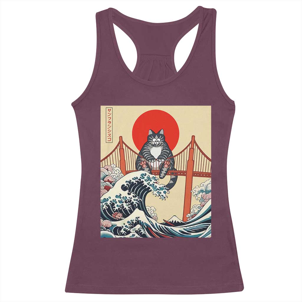 San Francisco Cat Racerback Tank Top Vintage Japanese Anime Kawaii Cat Sunset TS14 Maroon Print Your Wear