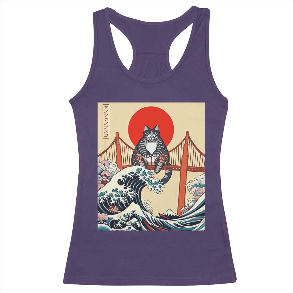 San Francisco Cat Racerback Tank Top Vintage Japanese Anime Kawaii Cat Sunset TS14 Purple Print Your Wear