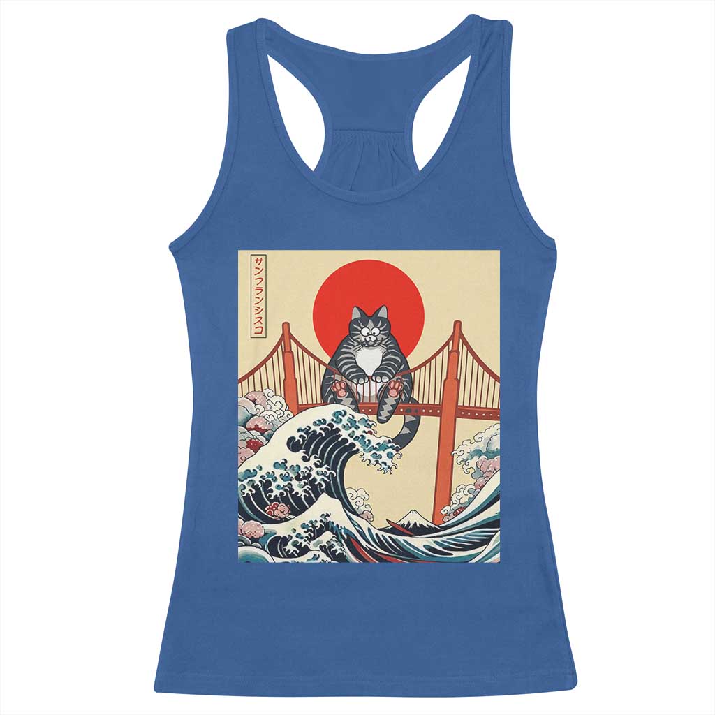 San Francisco Cat Racerback Tank Top Vintage Japanese Anime Kawaii Cat Sunset TS14 Royal Blue Print Your Wear
