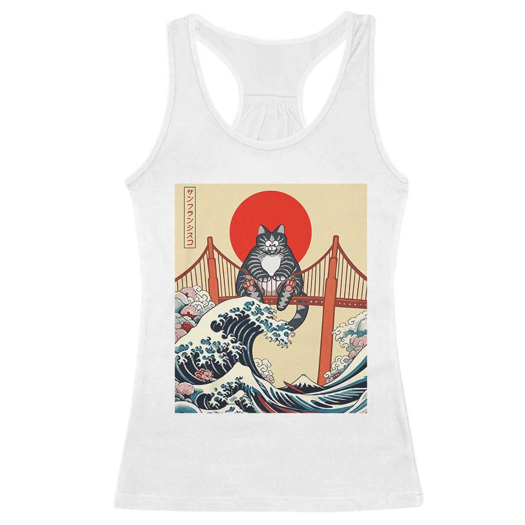 San Francisco Cat Racerback Tank Top Vintage Japanese Anime Kawaii Cat Sunset TS14 White Print Your Wear