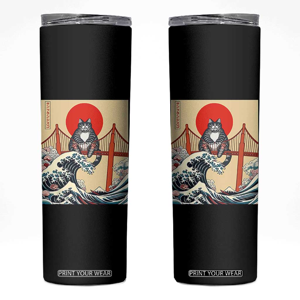 San Francisco Cat Skinny Tumbler Vintage Japanese Anime Kawaii Cat Sunset TS14 Black Print Your Wear