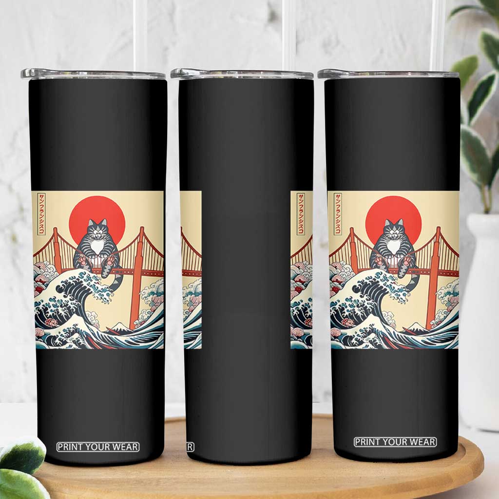 San Francisco Cat Skinny Tumbler Vintage Japanese Anime Kawaii Cat Sunset TS14 Print Your Wear