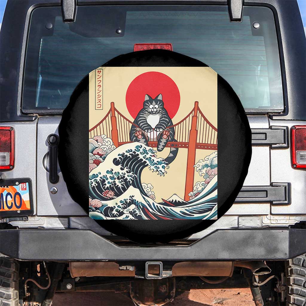 San Francisco Cat Spare Tire Cover Vintage Japanese Anime Kawaii Cat Sunset TS14 No hole Black Print Your Wear