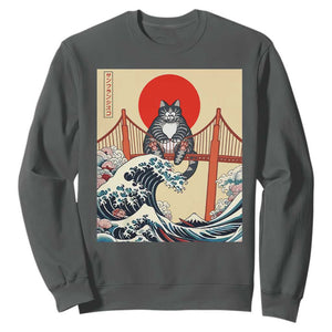 San Francisco Cat Sweatshirt Vintage Japanese Anime Kawaii Cat Sunset TS14 Dark Heather Print Your Wear