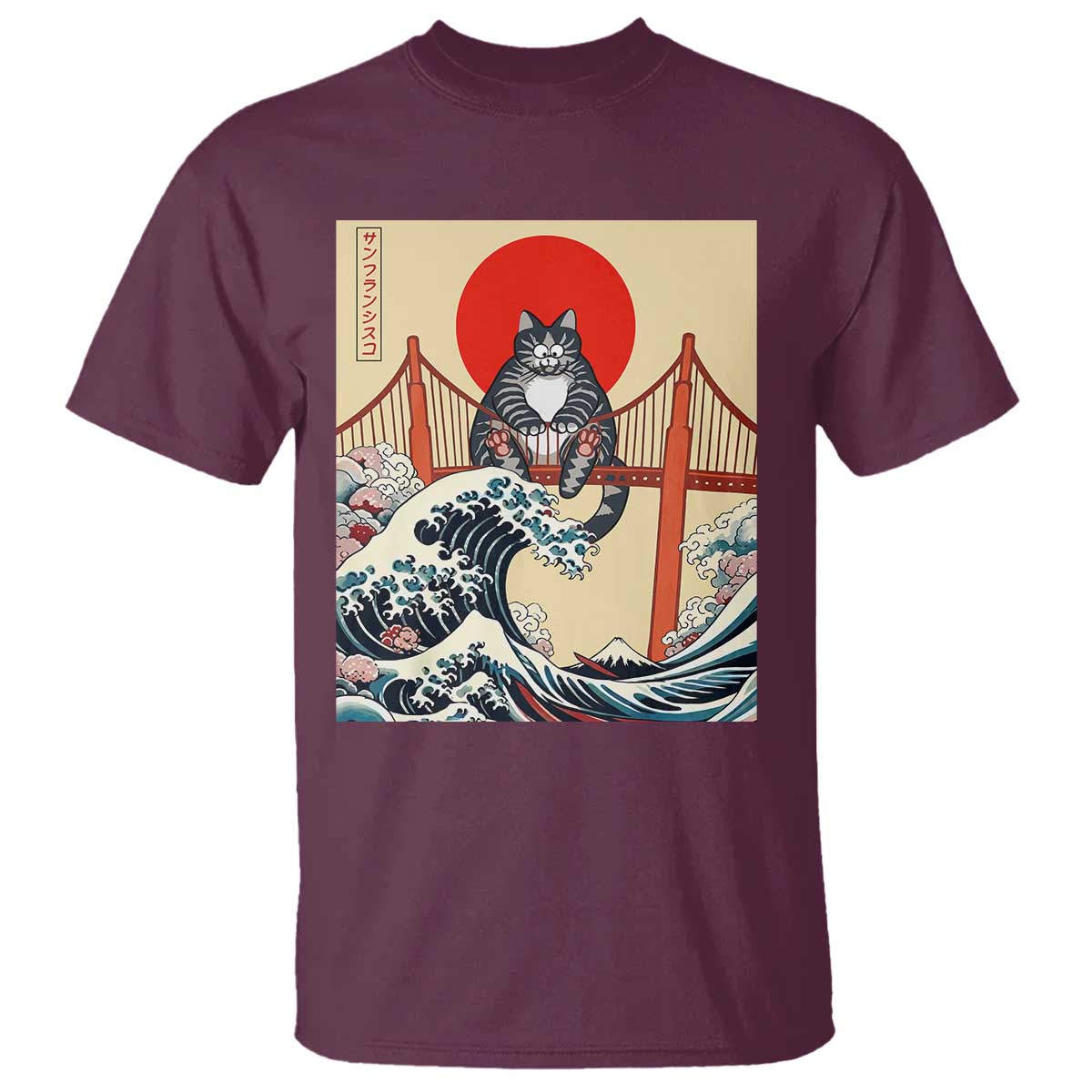 San Francisco Cat T Shirt Vintage Japanese Anime Kawaii Cat Sunset TS14 Maroon Print Your Wear