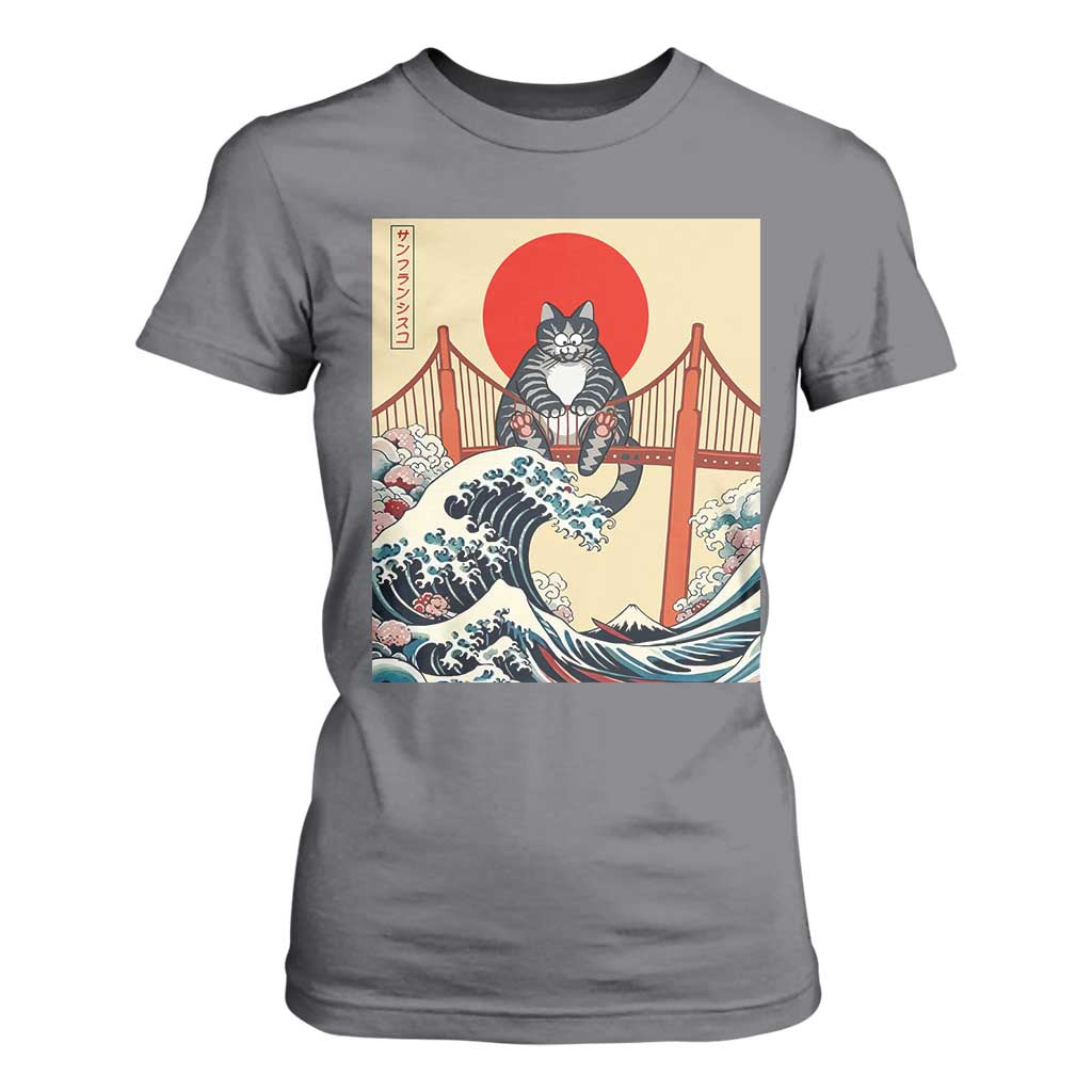 San Francisco Cat T Shirt For Women Vintage Japanese Anime Kawaii Cat Sunset TS14 Charcoal Print Your Wear