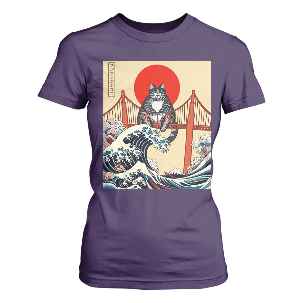 San Francisco Cat T Shirt For Women Vintage Japanese Anime Kawaii Cat Sunset TS14 Purple Print Your Wear