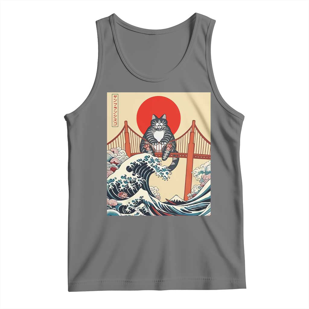 San Francisco Cat Tank Top Vintage Japanese Anime Kawaii Cat Sunset TS14 Black Heather Print Your Wear
