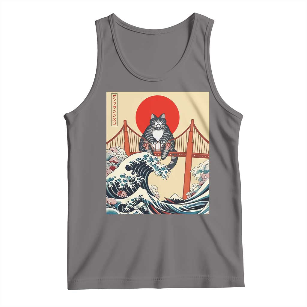 San Francisco Cat Tank Top Vintage Japanese Anime Kawaii Cat Sunset TS14 Deep Heather Print Your Wear