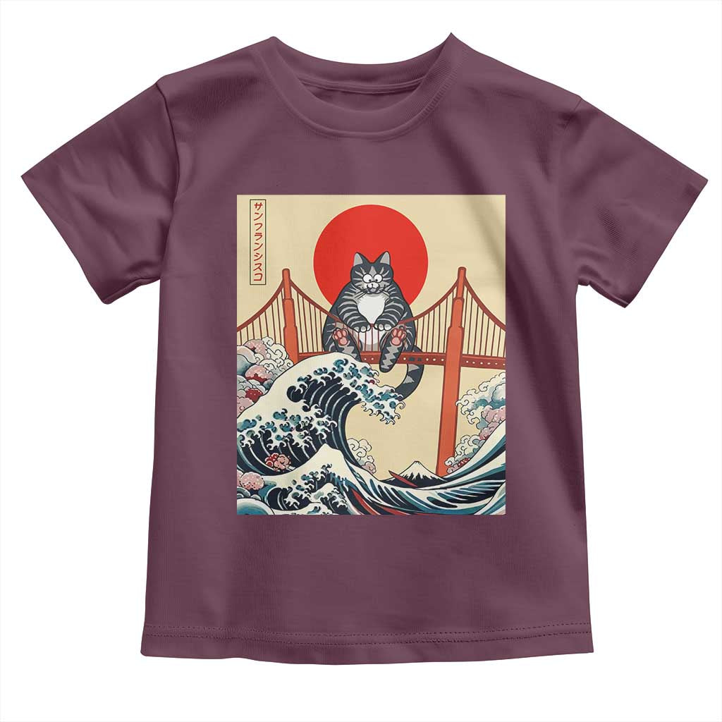 San Francisco Cat Toddler T Shirt Vintage Japanese Anime Kawaii Cat Sunset TS14 Maroon Print Your Wear