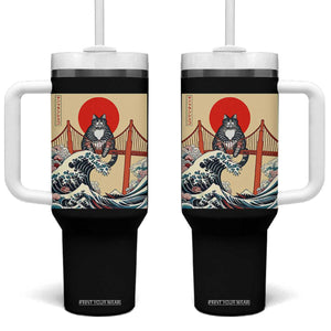 San Francisco Cat Tumbler With Handle Vintage Japanese Anime Kawaii Cat Sunset TS14 One Size: 40 oz Black Print Your Wear