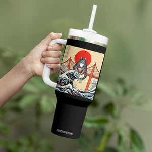 San Francisco Cat Tumbler With Handle Vintage Japanese Anime Kawaii Cat Sunset TS14 Print Your Wear