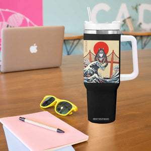 San Francisco Cat Tumbler With Handle Vintage Japanese Anime Kawaii Cat Sunset TS14 Print Your Wear
