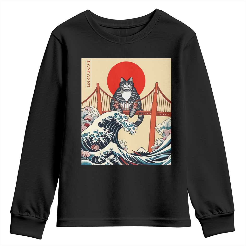 San Francisco Cat Youth Sweatshirt Vintage Japanese Anime Kawaii Cat Sunset TS14 Black Print Your Wear