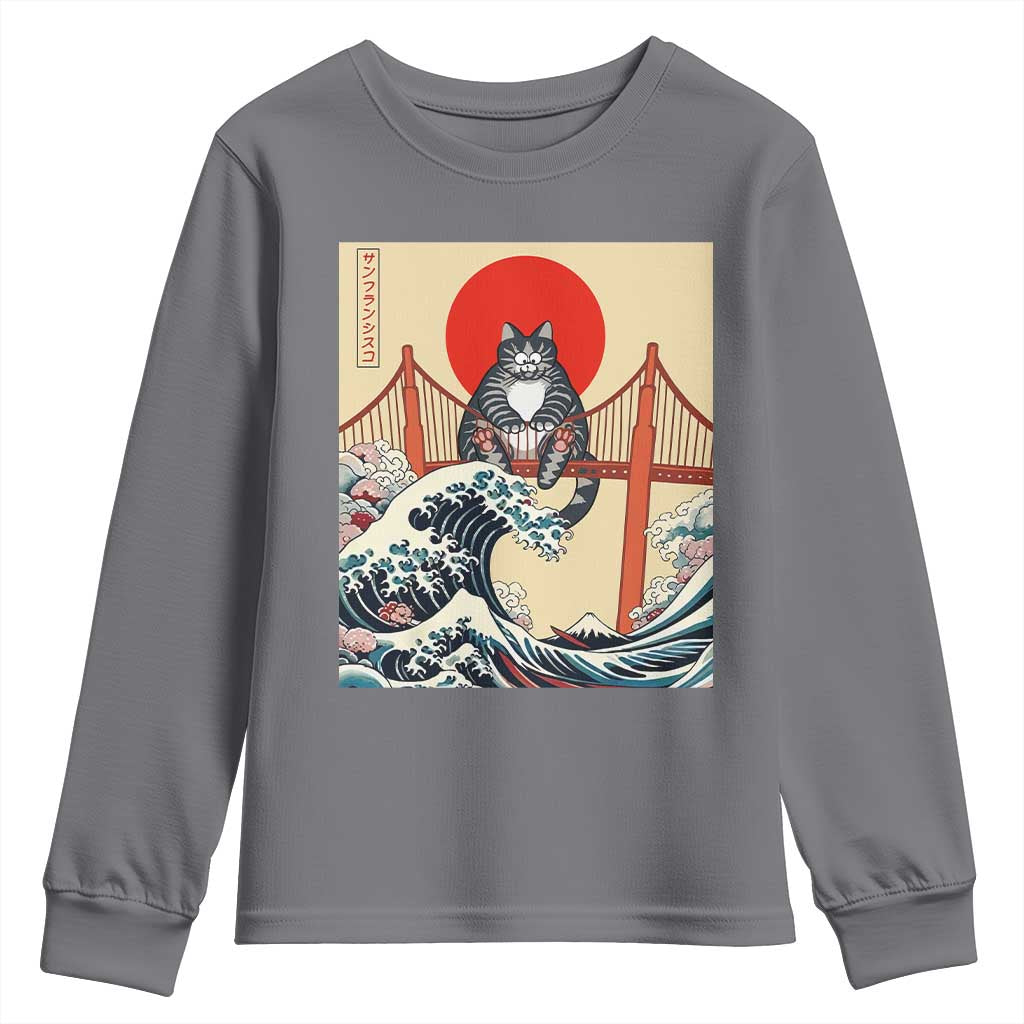 San Francisco Cat Youth Sweatshirt Vintage Japanese Anime Kawaii Cat Sunset TS14 Charcoal Print Your Wear