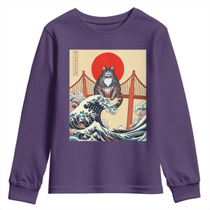 San Francisco Cat Youth Sweatshirt Vintage Japanese Anime Kawaii Cat Sunset TS14 Purple Print Your Wear