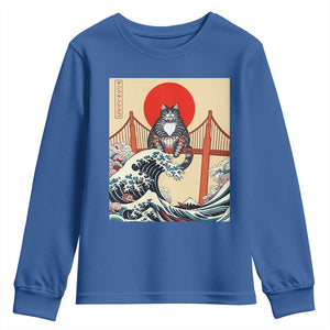 San Francisco Cat Youth Sweatshirt Vintage Japanese Anime Kawaii Cat Sunset TS14 Royal Blue Print Your Wear