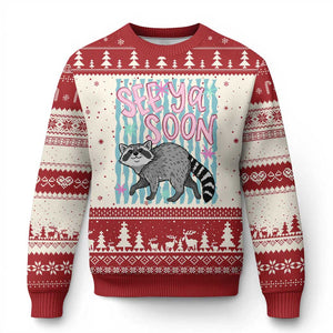 See Ya Soon Raccoon Ugly Christmas Sweater Funny Last Day of School TS14 Beige Red Print Your Wear