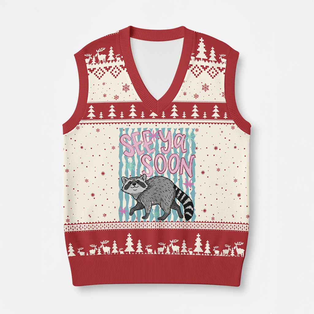 See Ya Soon Raccoon V-Neck Knit Sweater Vest Funny Last Day of School TS14 Beige Red Print Your Wear