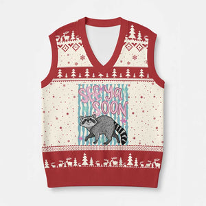 See Ya Soon Raccoon V-Neck Knit Sweater Vest Funny Last Day of School TS14 Beige Red Print Your Wear