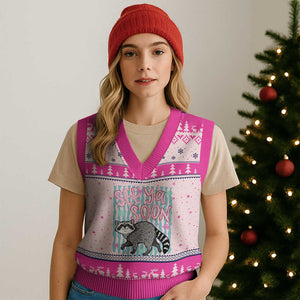 See Ya Soon Raccoon V-Neck Knit Sweater Vest Funny Last Day of School TS14 Hot Pink Print Your Wear
