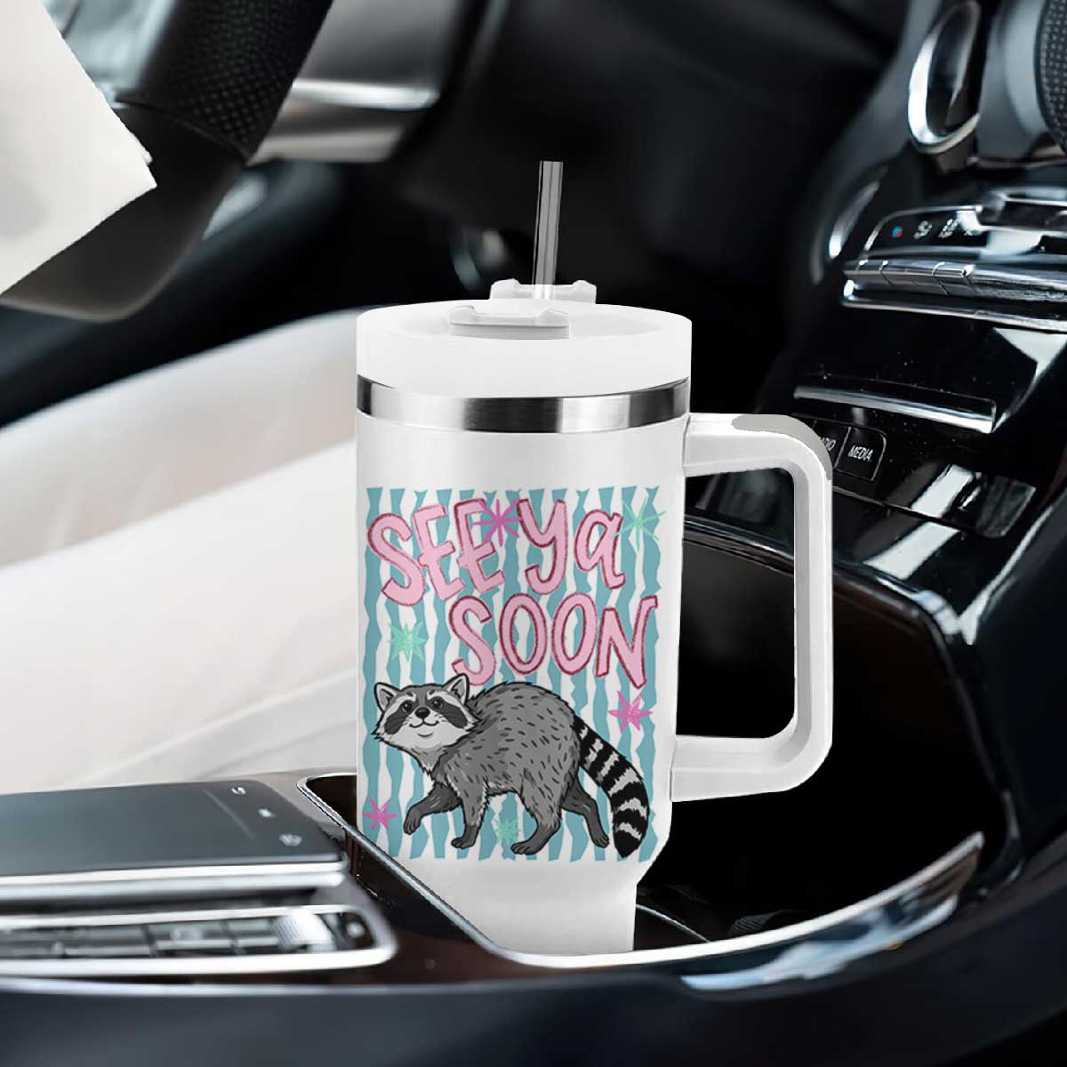 See Ya Soon Raccoon Tumbler With Handle Funny Last Day of School TS14 Print Your Wear