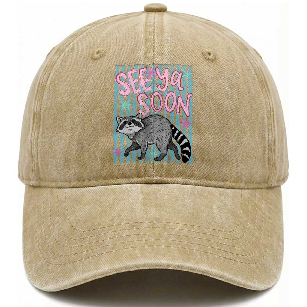 See Ya Soon Raccoon Washed Cotton Baseball Cap Funny Last Day of School TS14 Print Your Wear