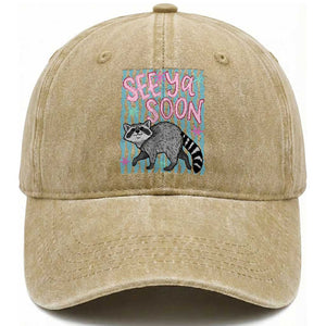 See Ya Soon Raccoon Washed Cotton Baseball Cap Funny Last Day of School TS14 Print Your Wear