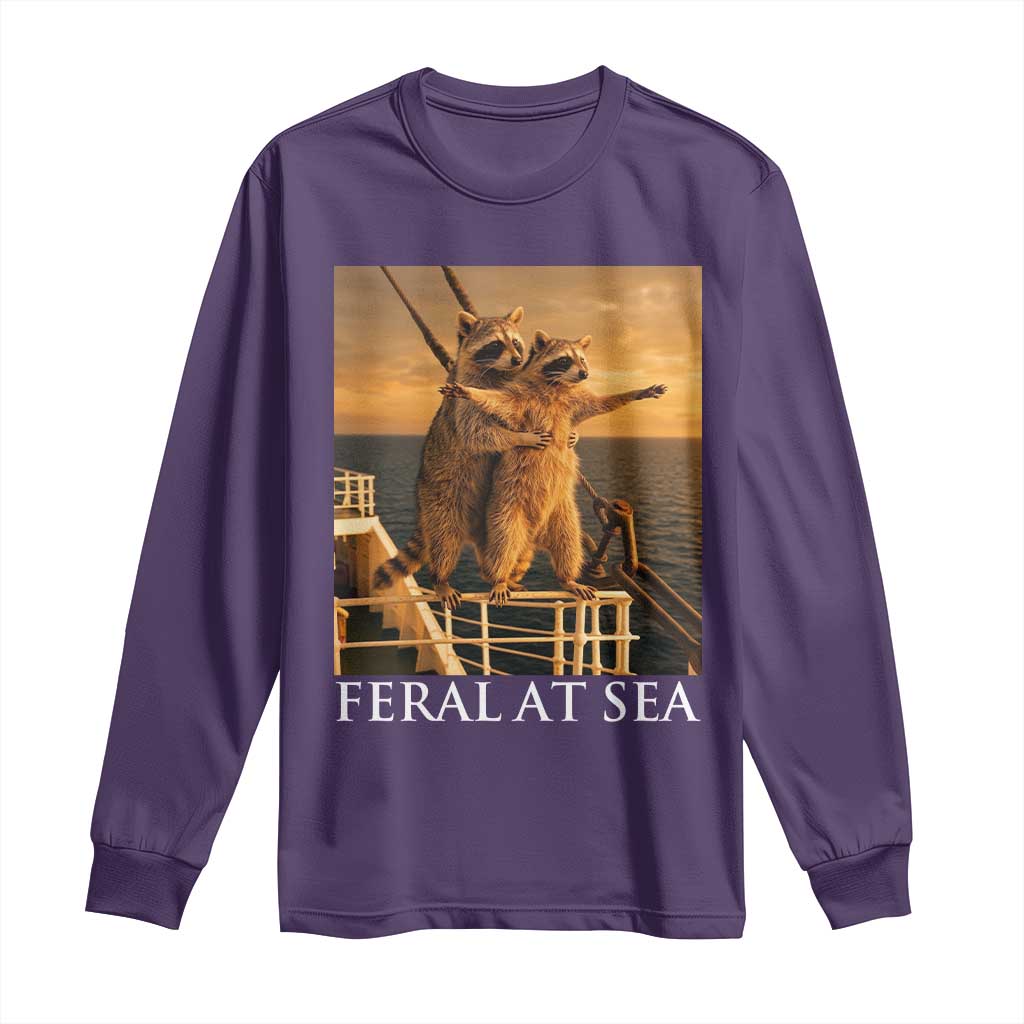 Vintage Feral At Sea Cruise Long Sleeve Shirt Funny Raccoon Parody Movie TS14 Purple Print Your Wear