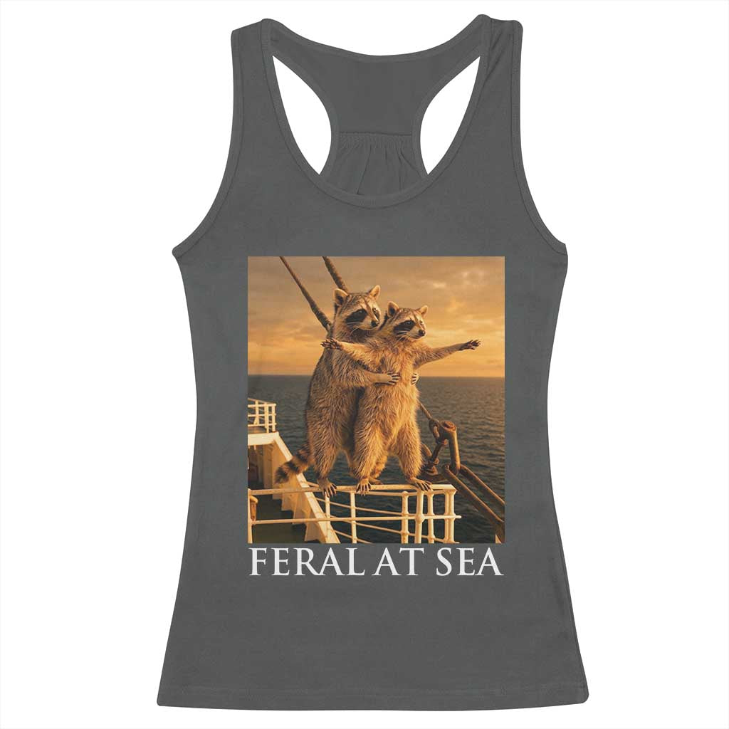 Vintage Feral At Sea Cruise Racerback Tank Top Funny Raccoon Parody Movie TS14 Dark Heather Print Your Wear