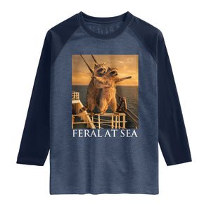 Vintage Feral At Sea Cruise Raglan Shirt Funny Raccoon Parody Movie TS14 Heather Denim Navy Print Your Wear