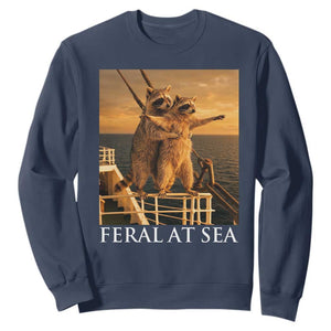 Vintage Feral At Sea Cruise Sweatshirt Funny Raccoon Parody Movie TS14 Navy Print Your Wear